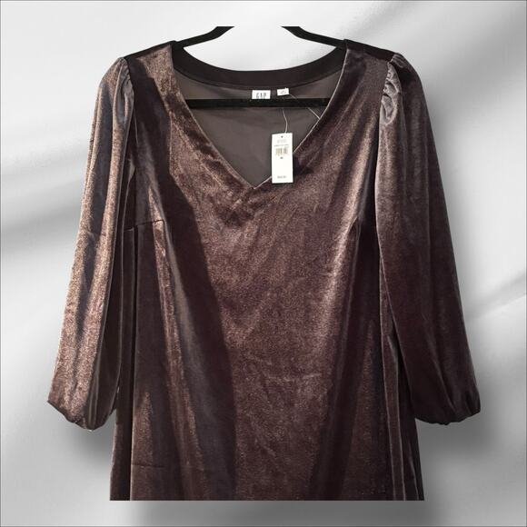 Gap Velveteen Dress NEW Elastic Puff Sleeve Cocktail Party Holidays Medium - Picture 2 of 9
